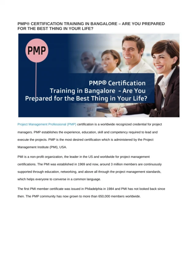 PMP® CERTIFICATION TRAINING IN BANGALORE – ARE YOU PREPARED FOR THE BEST THING IN YOUR LIFE?