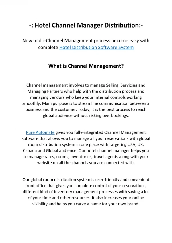 Hotel Channel Manager Software for Free | Online Hotel Distribution Channel Management Software System in USA, UK and Ca