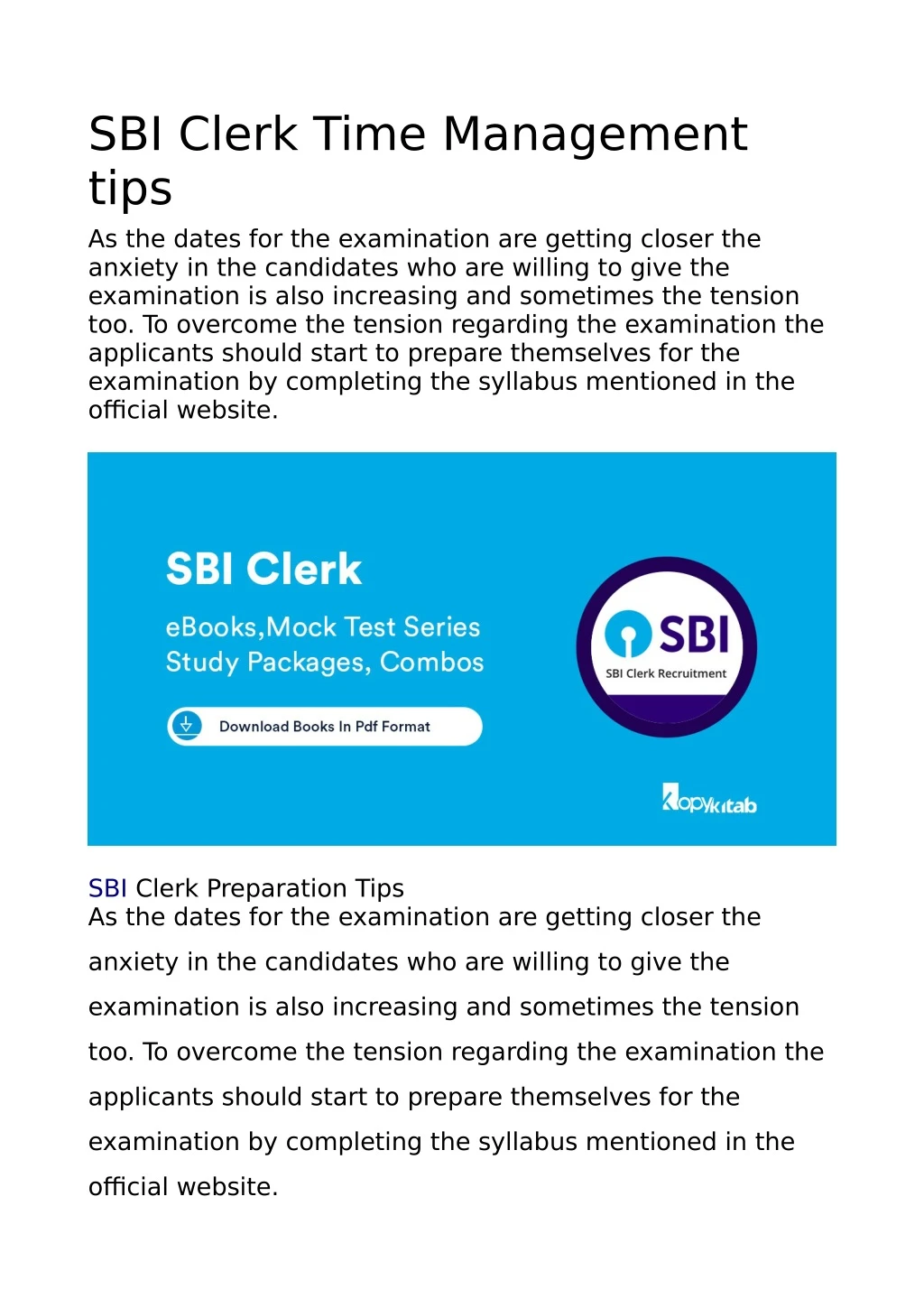 sbi clerk time management tips as the dates