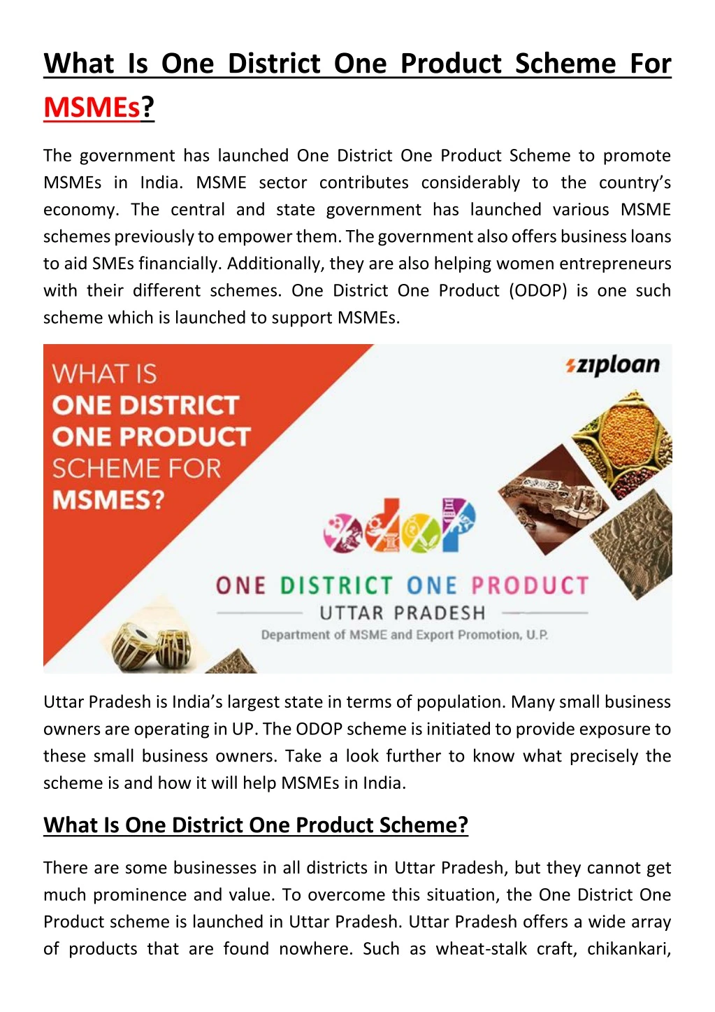 what is one district one product scheme for msmes