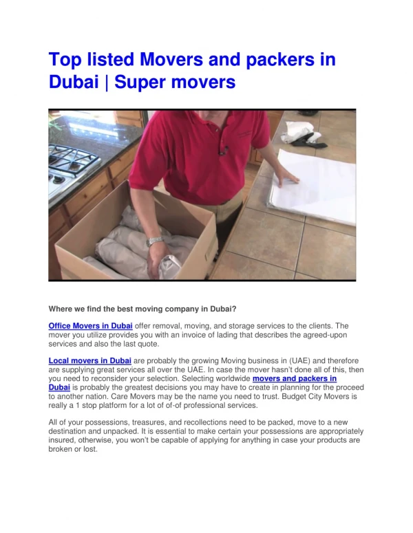 Top listed Movers and packers in Dubai