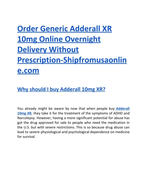 Order Generic Adderall XR 10mg Online Overnight Delivery Without Prescription-Shipfromusaonline.com