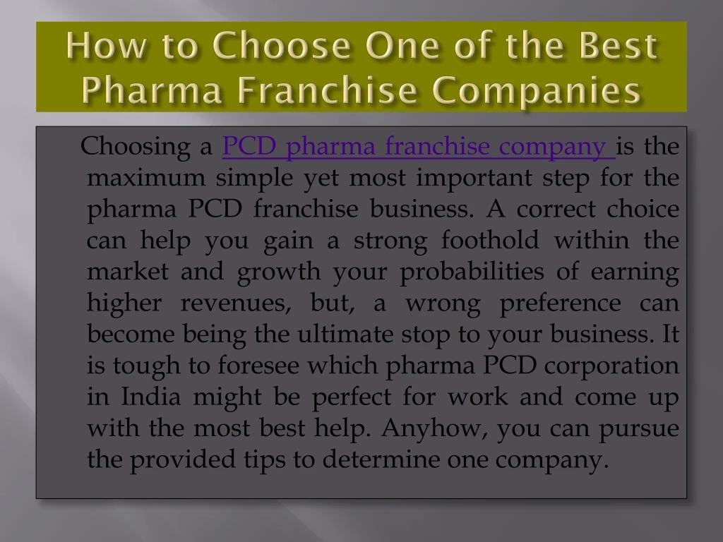 how to choose one of the best pharma franchise companies