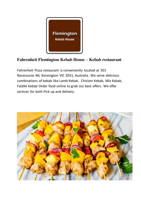 15% Off - Flemington Kebab House-Flemington - Order Food Online