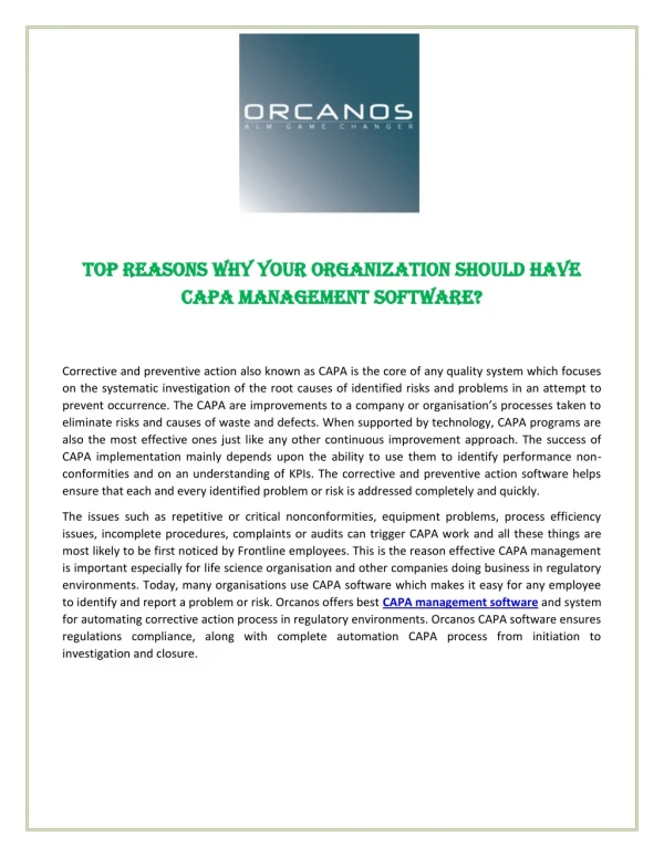 Top Reasons Why Your Organization Should Have CAPA Management Software?