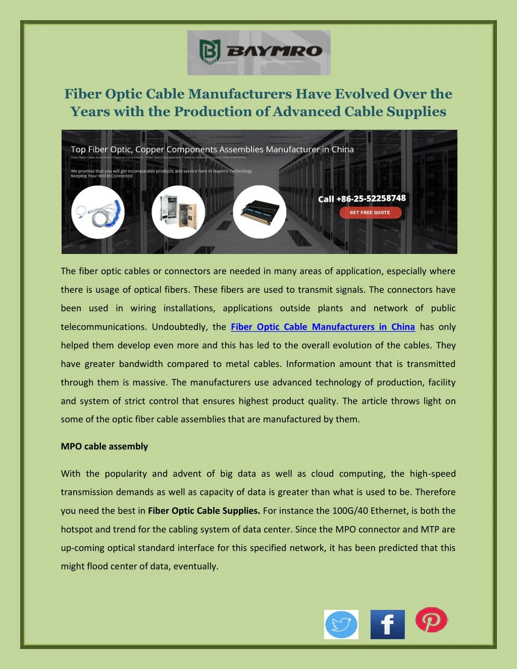fiber optic cable manufacturers have evolved over