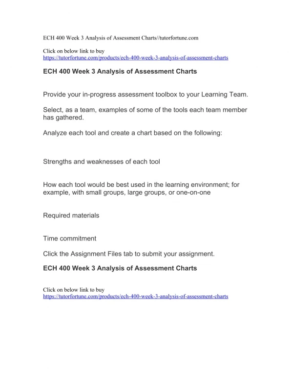 ECH 400 Week 3 Analysis of Assessment Charts//tutorfortune.com