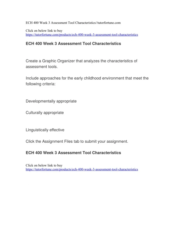 ECH 400 Week 3 Assessment Tool Characteristics//tutorfortune.com