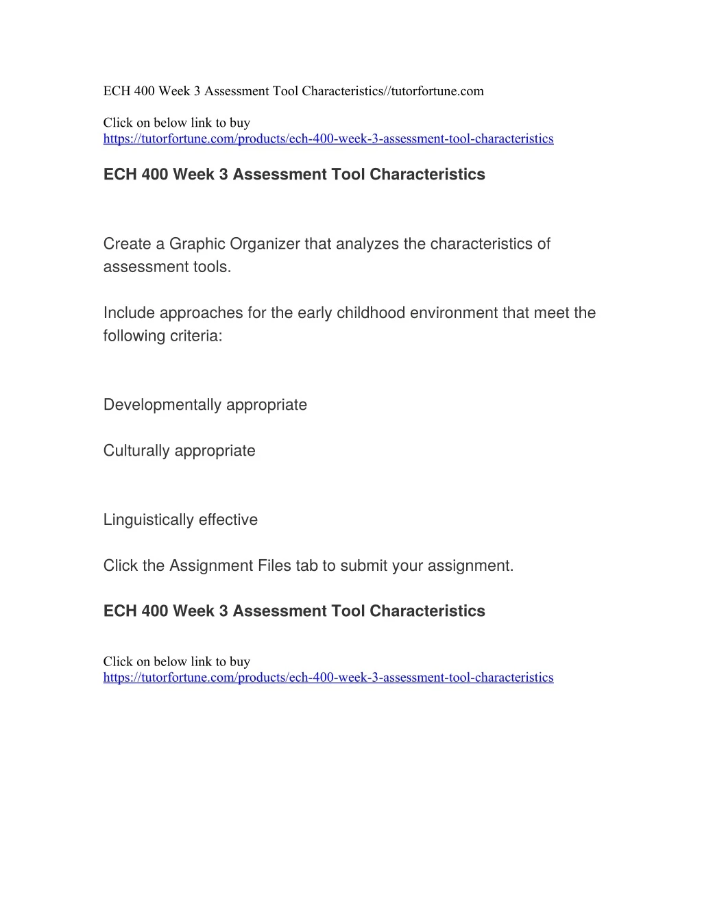 ech 400 week 3 assessment tool characteristics