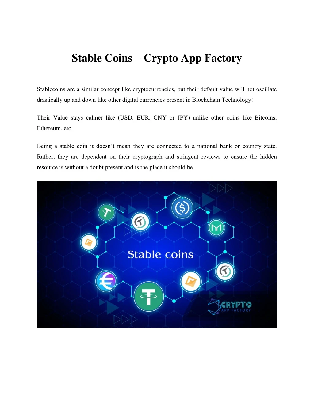 stable coins crypto app factory