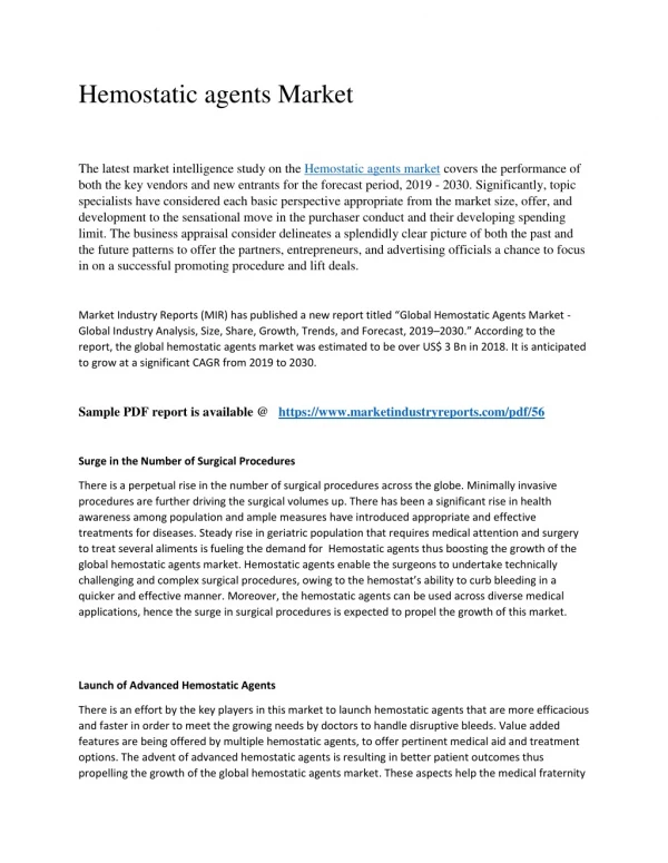 hemostatic agents market