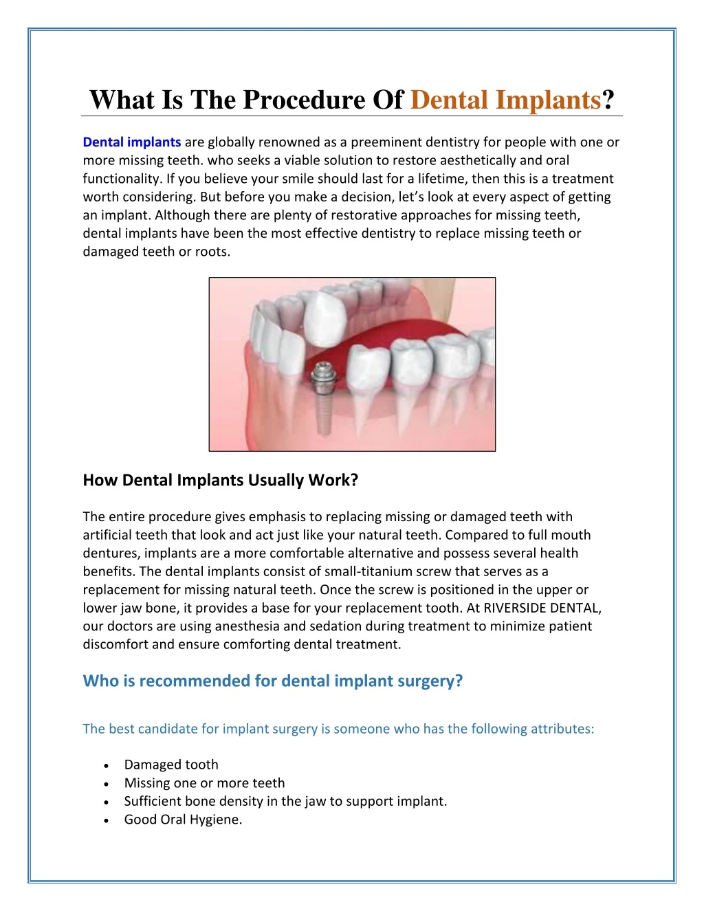 what is the procedure of dental implants