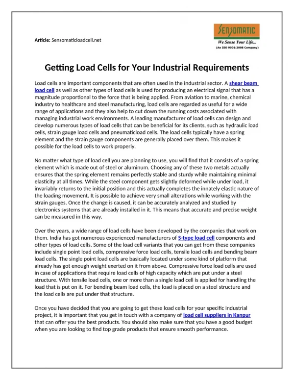 Getting Load Cells for Your Industrial Requirements