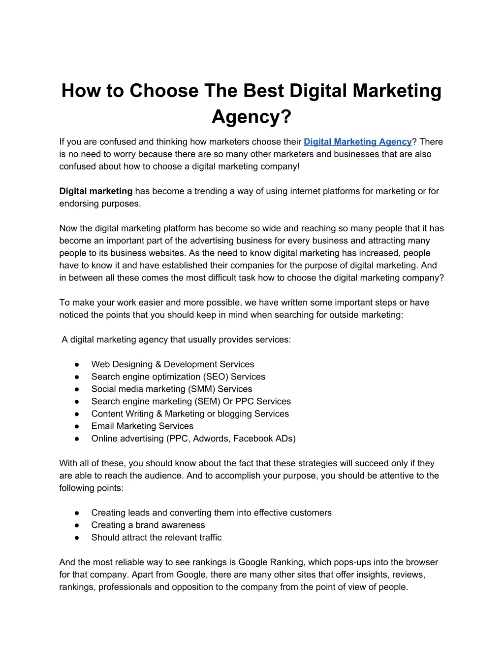 how to choose the best digital marketing agency