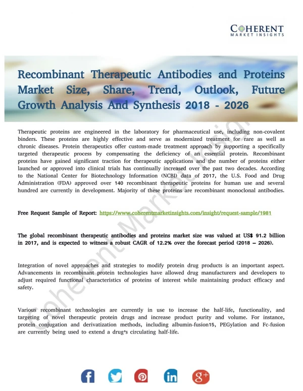 Recombinant Therapeutic Antibodies and Proteins Market Growth Outlook to 2026