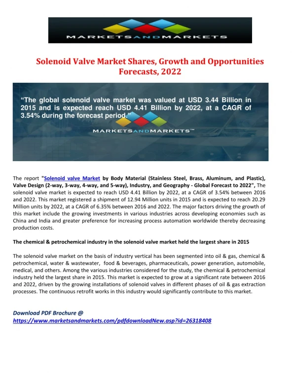 Solenoid Valve Market Shares, Growth and Opportunities Forecasts, 2022