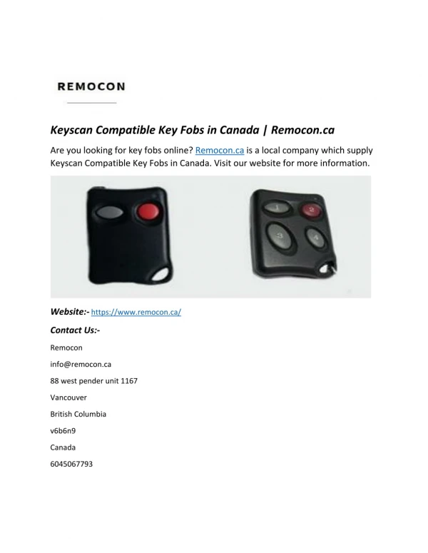 Keyscan Compatible Key Fobs in Canada | Remocon.ca