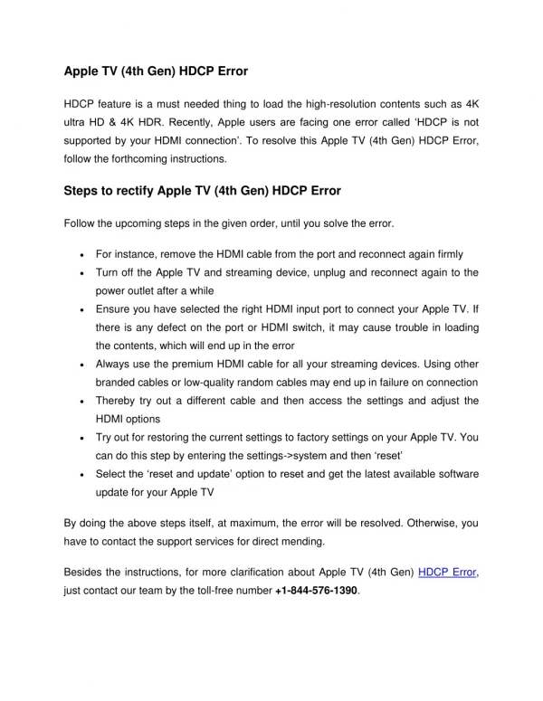 Steps to rectify Apple TV (4th Gen) HDCP Error