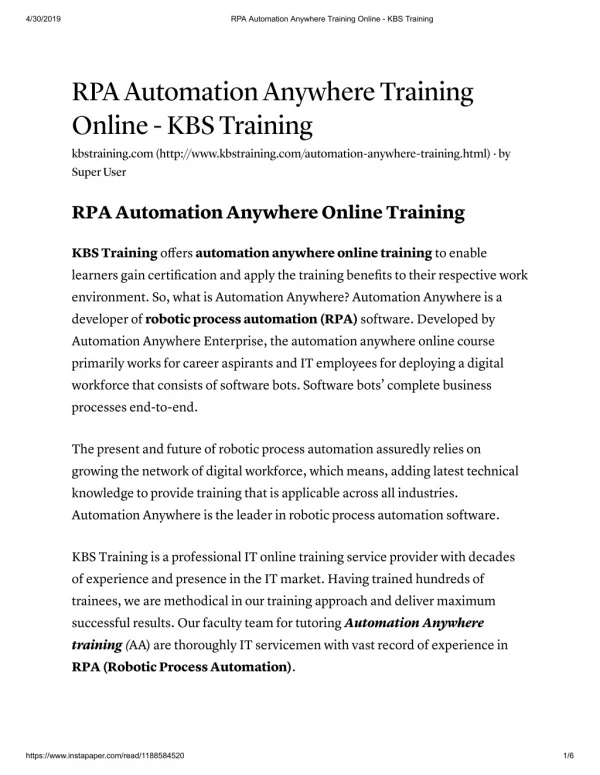 Automation Anywhere Tutorial KBS Training