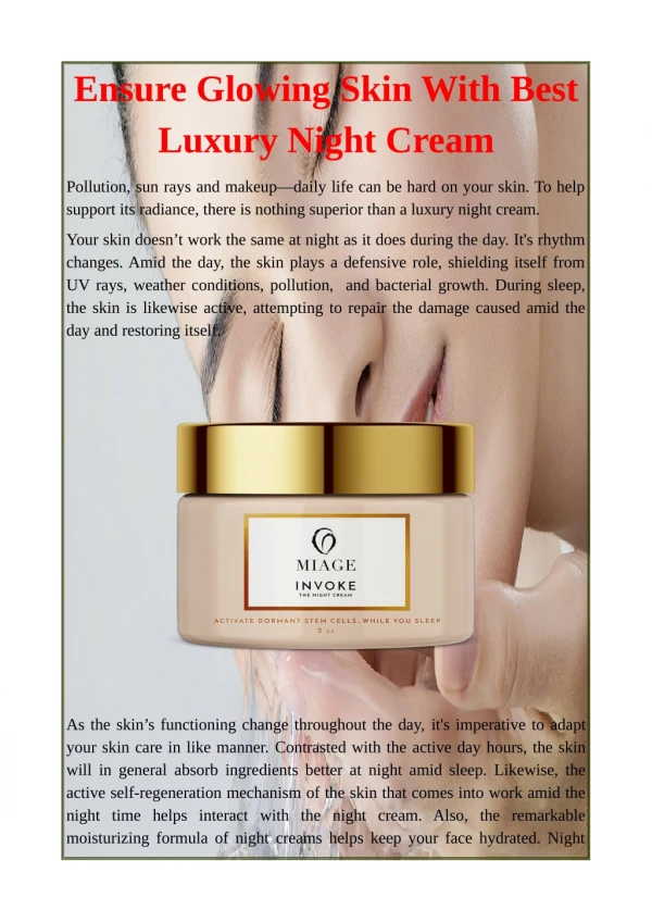 Ensure Glowing Skin With Best Luxury Night Cream