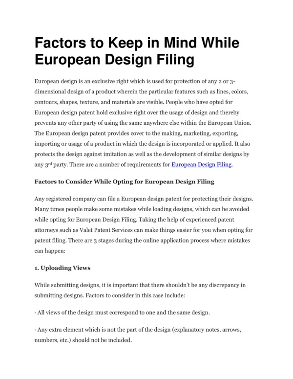 Factors to Keep in Mind While European Design Filing