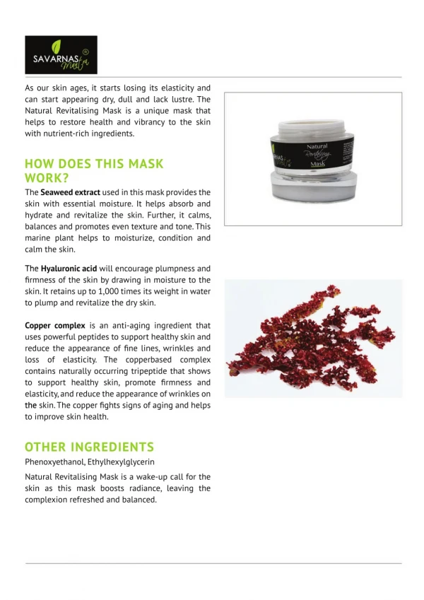 Buy Natural Revitalizing Mask Shop Online - SavarnasMantra