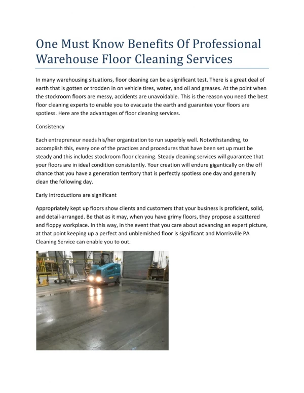 One Must Know Benefits Of Professional Warehouse Floor Cleaning Services