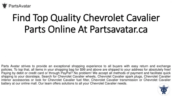 Find Best Quality Chevrolet Cavalier Parts Online at Parts Avatar.