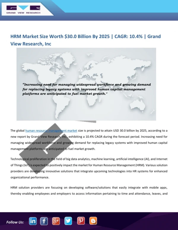 Human Resource Management (HRM) Market Is Anticipated to Witness Higher Demands Till 2025