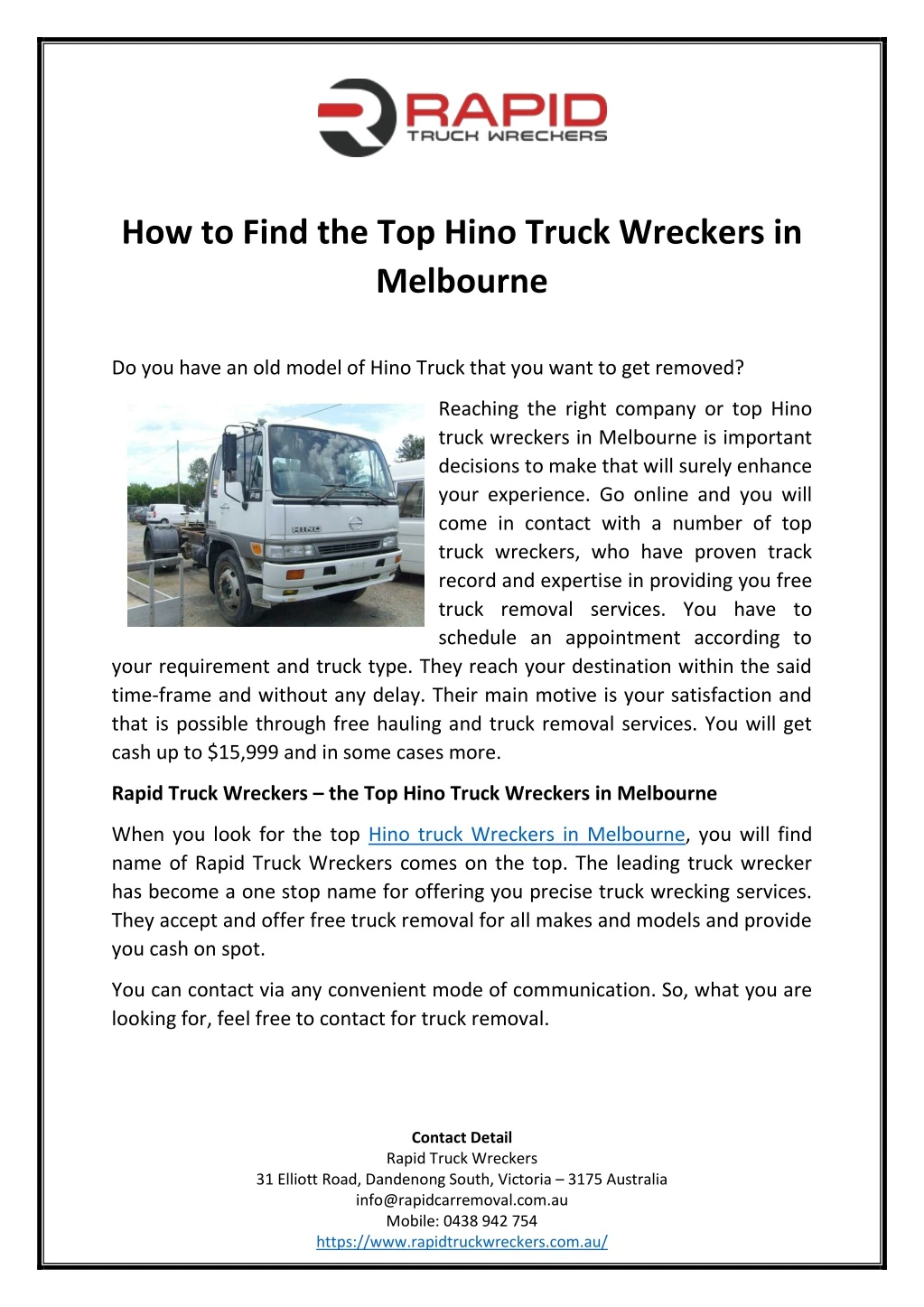how to find the top hino truck wreckers