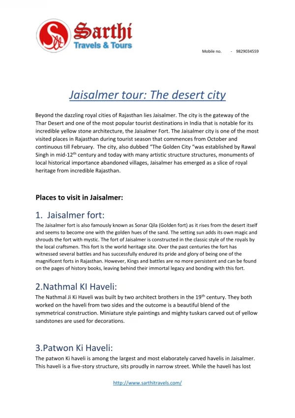 Jaisalmer tour: The desert city