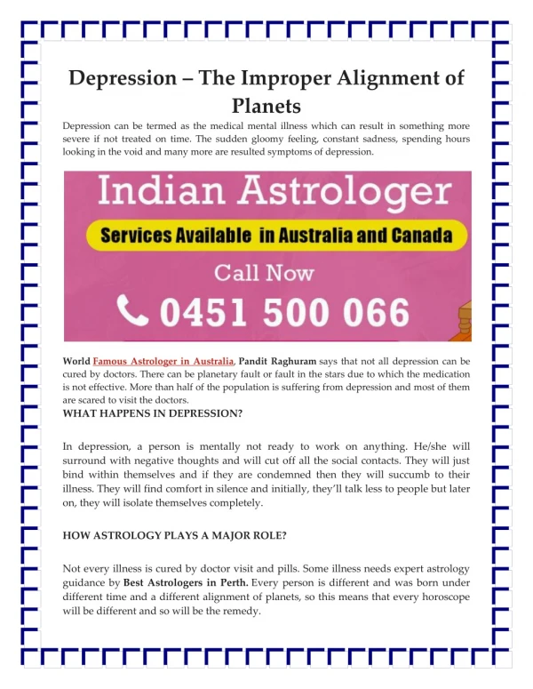 Astrology Can Help to Remove Depression Problem