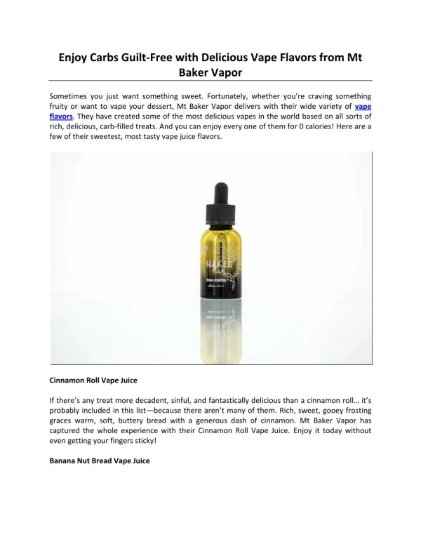 Enjoy Carbs Guilt-Free with Delicious Vape Flavors from Mt Baker Vapor