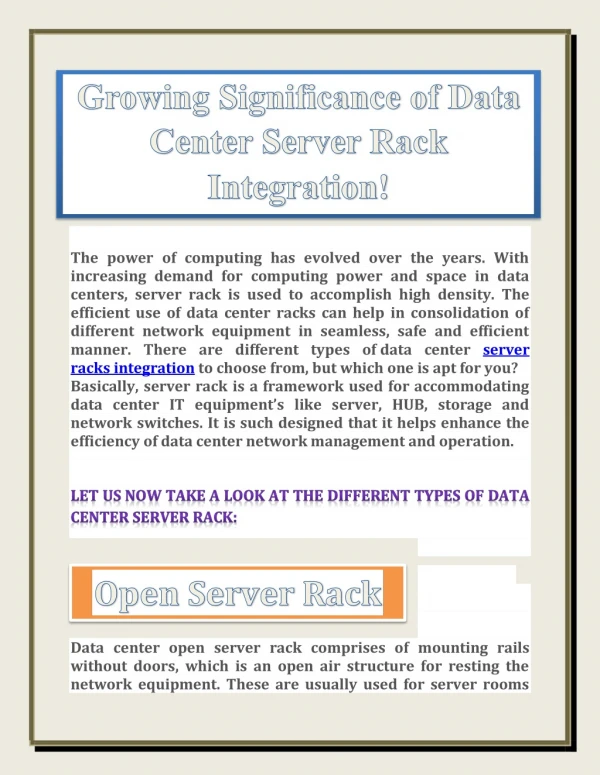 Growing Significance of Data Center Server Rack Integration!