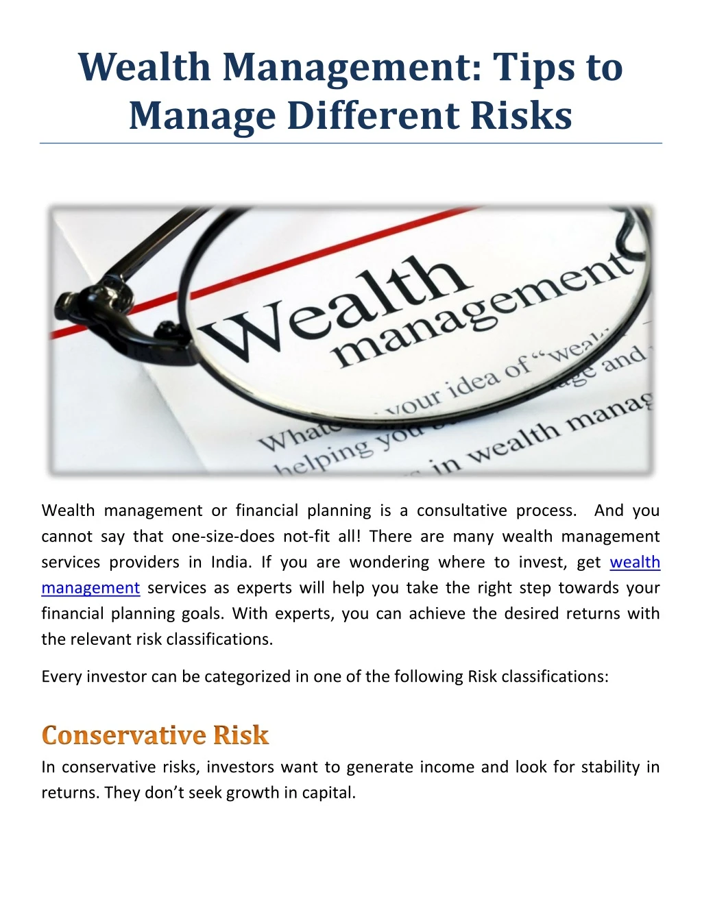 wealth management tips to manage different risks