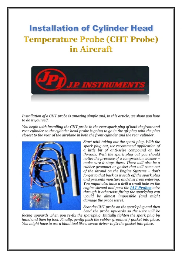 Installation of Cylinder Head Temperature Probe (CHT Probe) in Aircraft