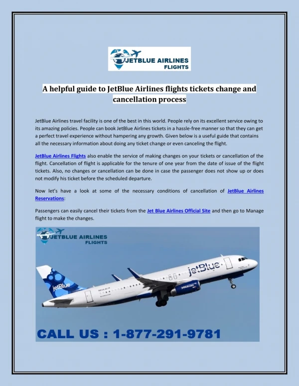 A helpful guide to JetBlue Airlines flights tickets change and cancellation process