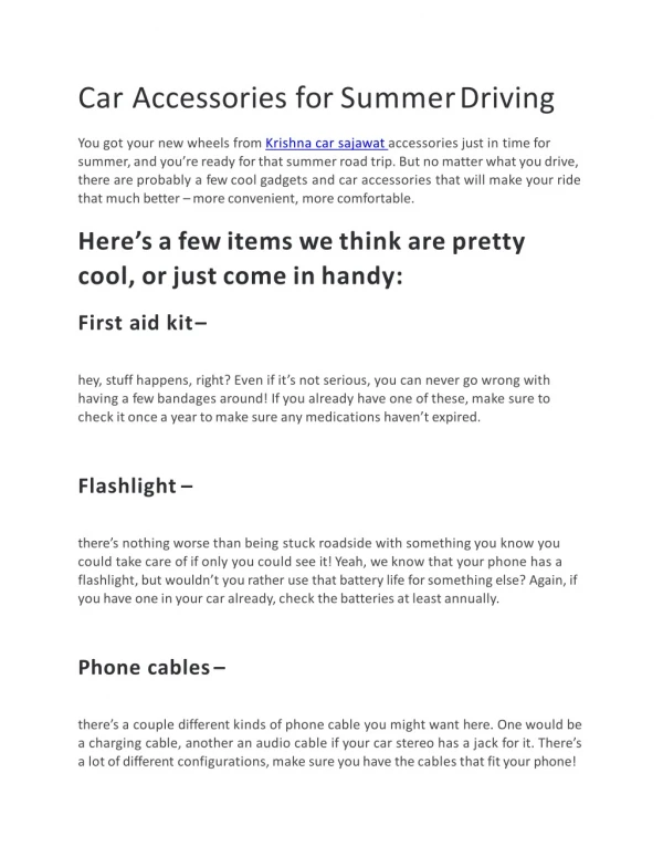 Car Accessories for Summer Driving