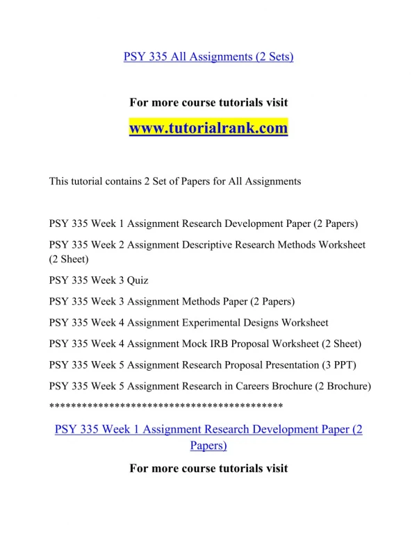 psy 335 all assignments 2 sets