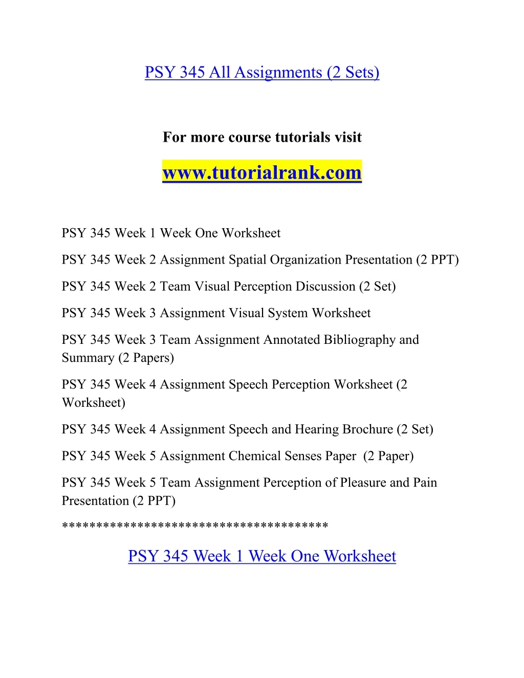 psy 345allassignments 2 sets