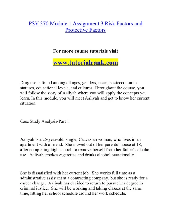 psy 370 module 1assignment 3 risk factors