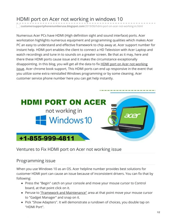 Acer Support Phone number