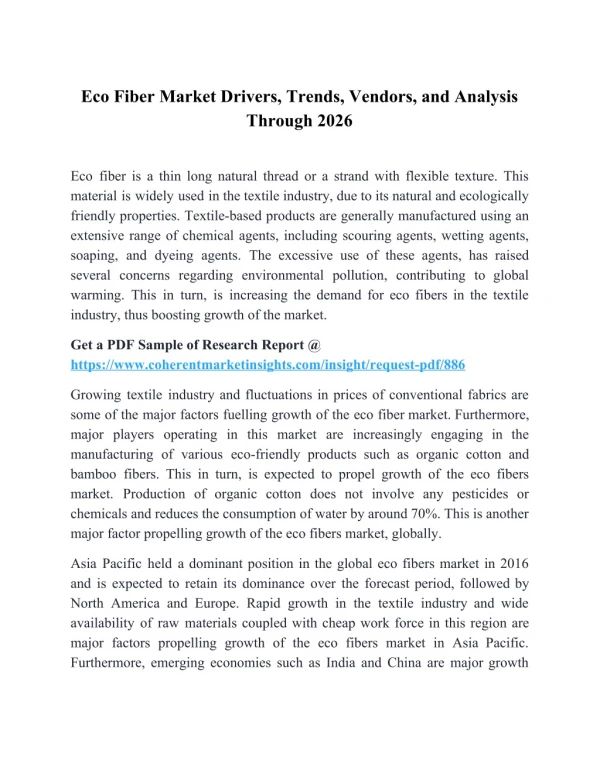 Eco Fiber Market Drivers, Trends, Vendors, and Analysis Through 2026