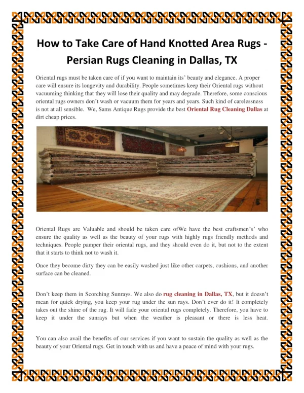 How to Take Care of Hand Knotted Area Rugs - Persian Rugs Cleaning in Dallas, TX