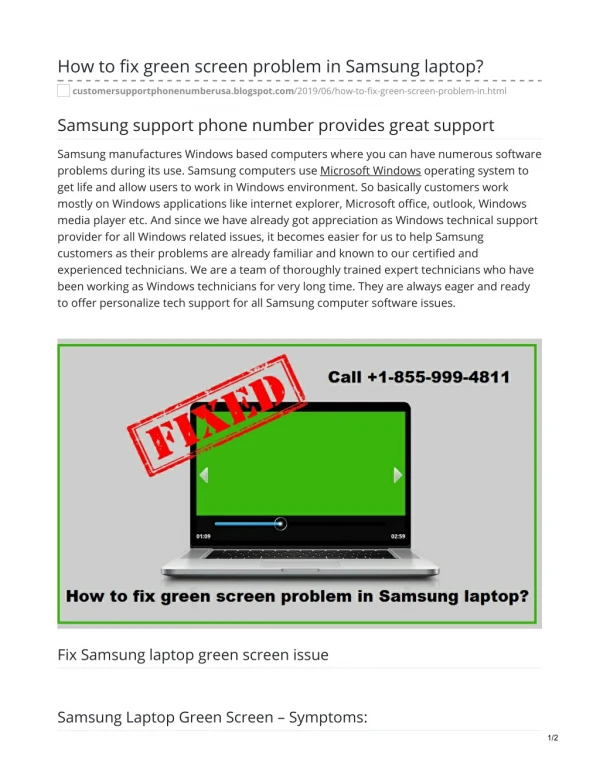 How to fix green screen problem in Samsung laptop?