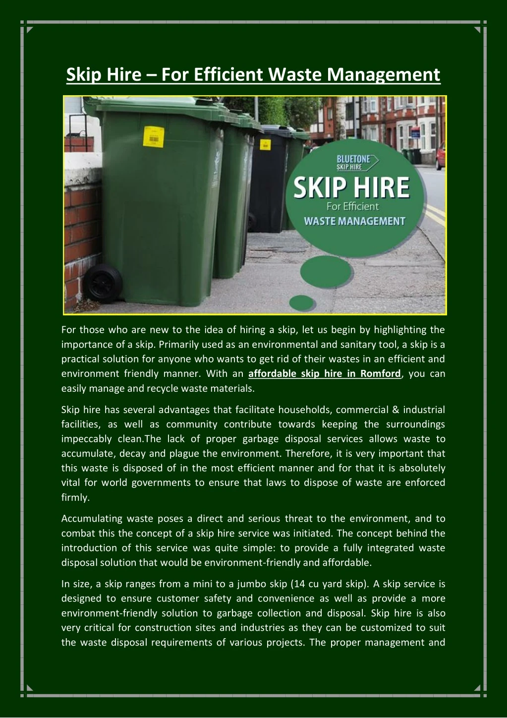 skip hire for efficient waste management