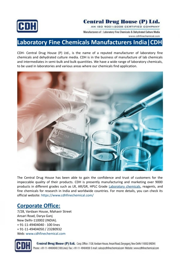 Laboratory Fine Chemicals Manufacturers India-CDH