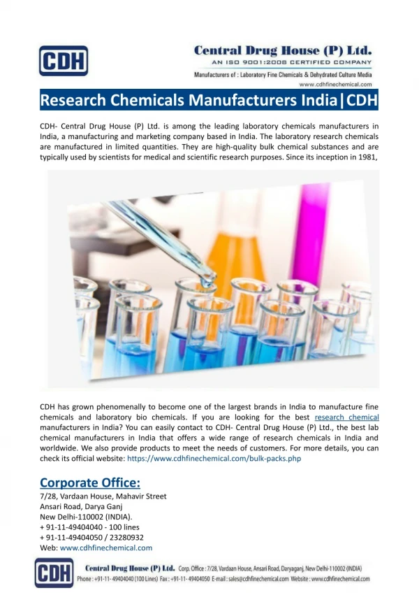 Research Chemicals Manufacturers India-CDH