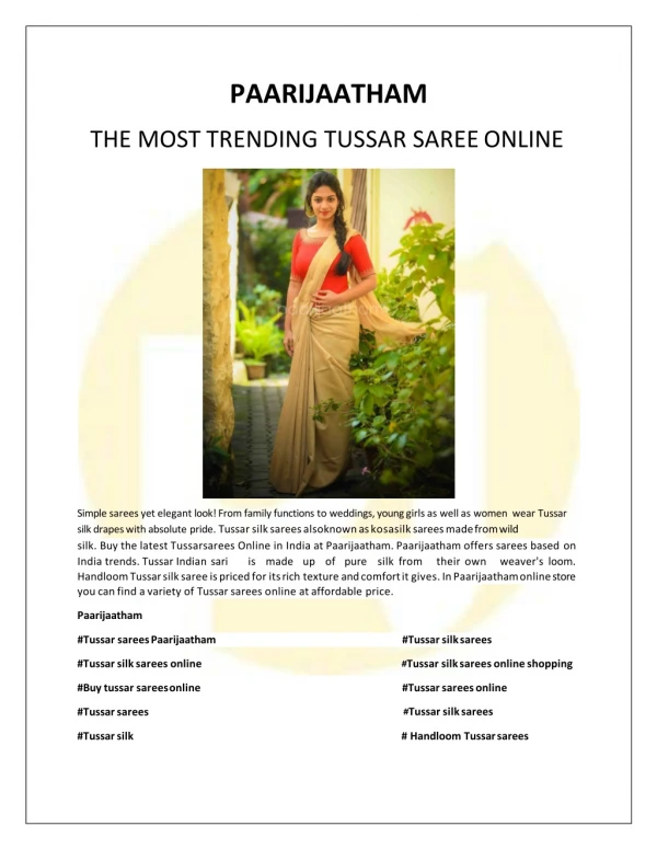 Handloom Munga Tussar silk saree online at paarijaatham q