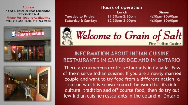 Information About Indian Cuisine Restaurants In Cambridge And In Ontario